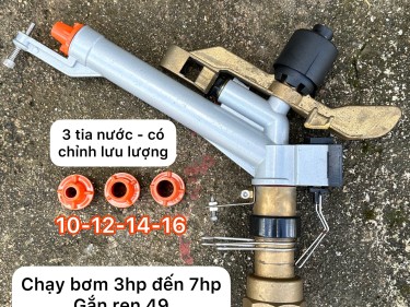 Béc BT37 - béc tưới phun mưa 3 tia nước phun đều tưới đẫm gắn ống 50 có chỉnh lưu lượng nước