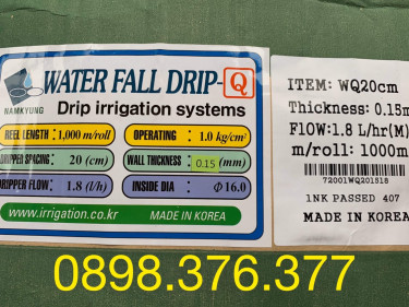 Ống nhỏ giọt WQ20 - Tưới nhỏ giọt Namkyung – Hàn Quốc, Ø16mm, dày 0.15mm, khoảng cách lỗ 20cm